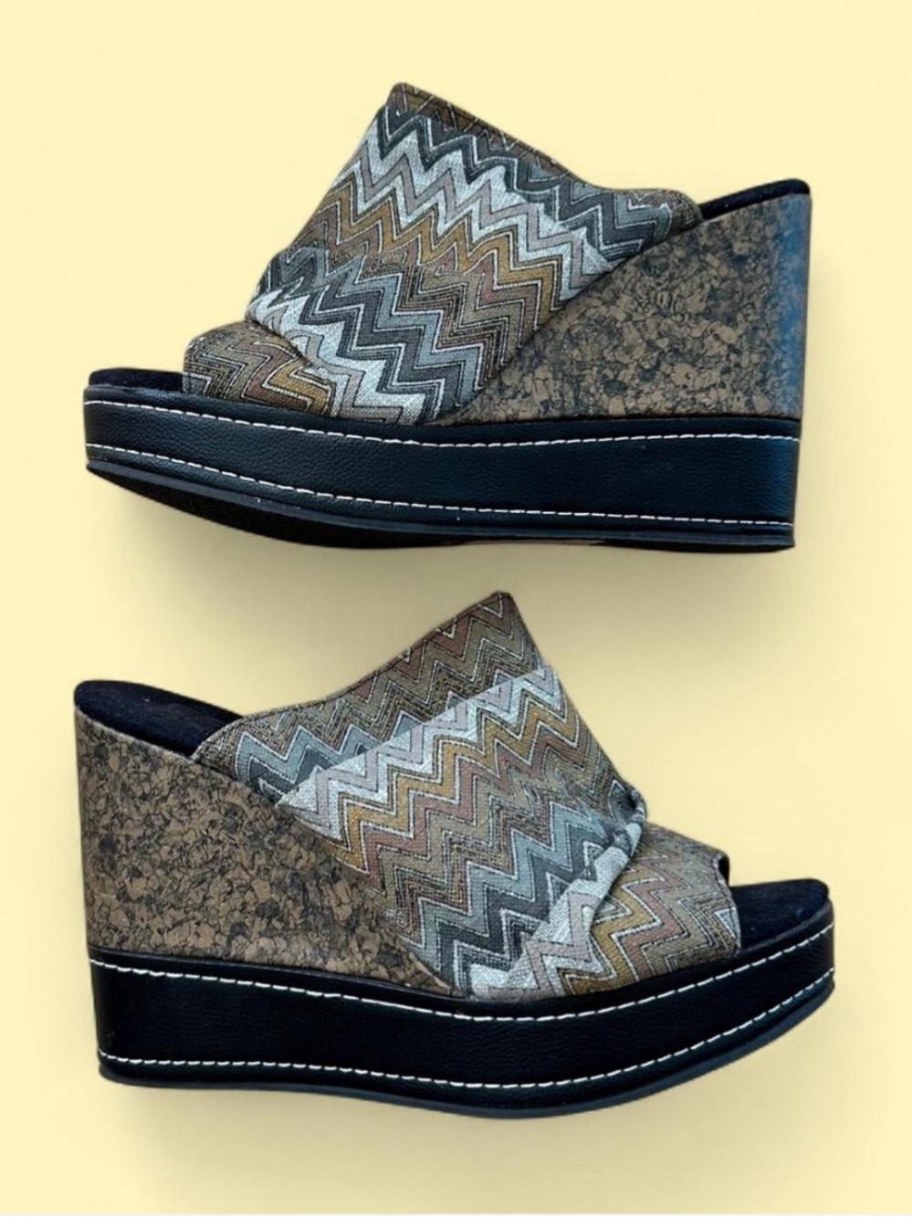 Y2K Style Slouchy Cork Wedges, Tuscan Mom, 2000s aesthetic, Platform Shoes